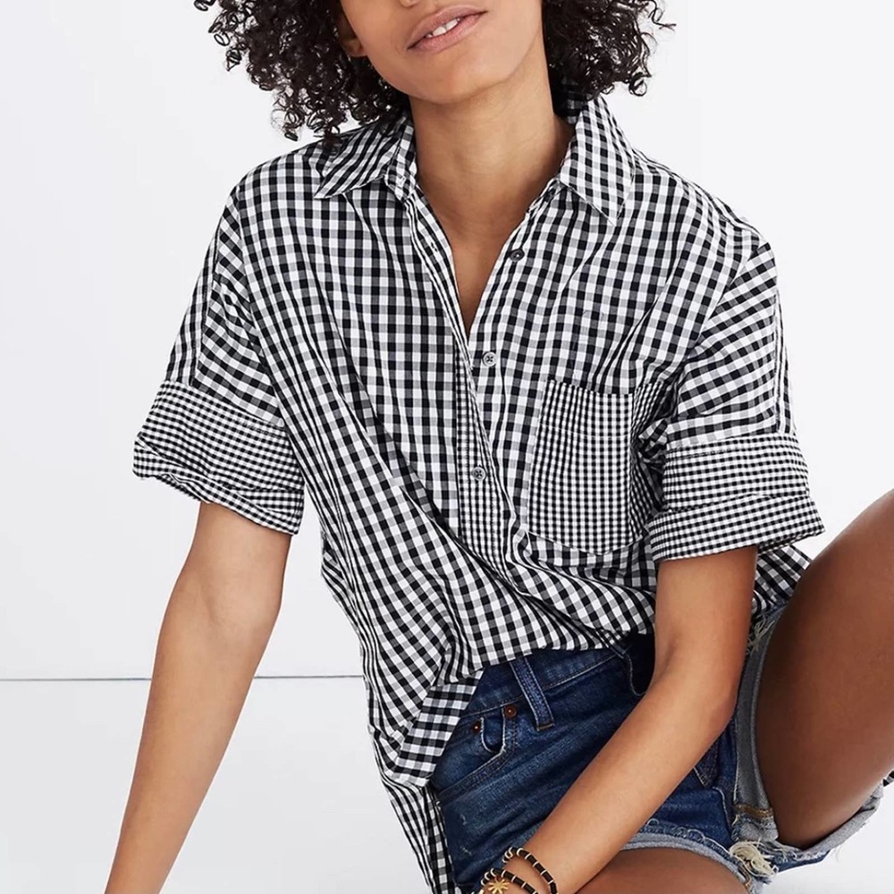 Madewell Gingham-Play Button-Down Shirt Size Small